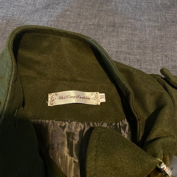 Women's Olive Wool Coat - Picture 8 of 8